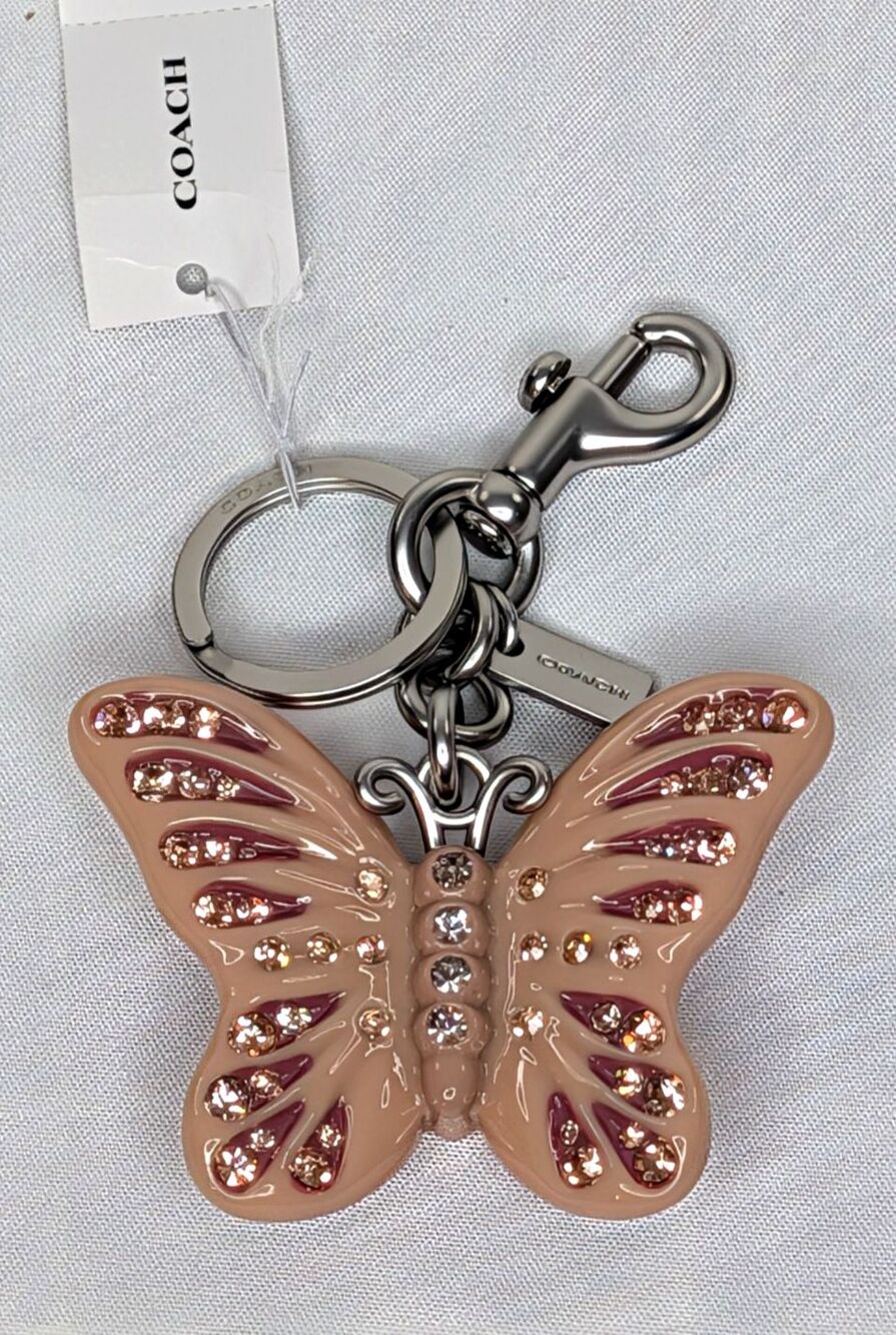 Coach Butterfly Bag Charm CCD44 Silver/Blush/Rhinestones, NWT
